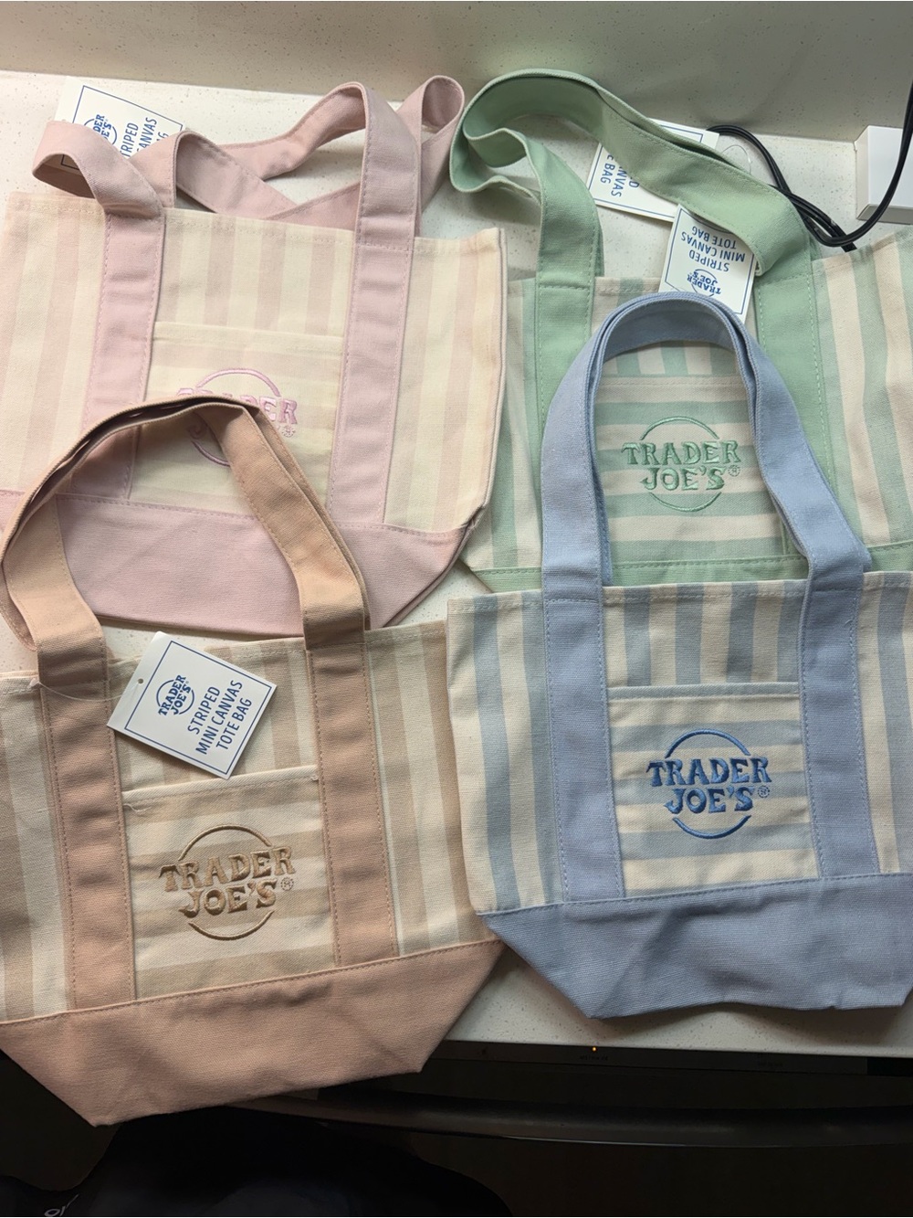 Trader Joe's Pastel Striped Canvas Tote - set of 4